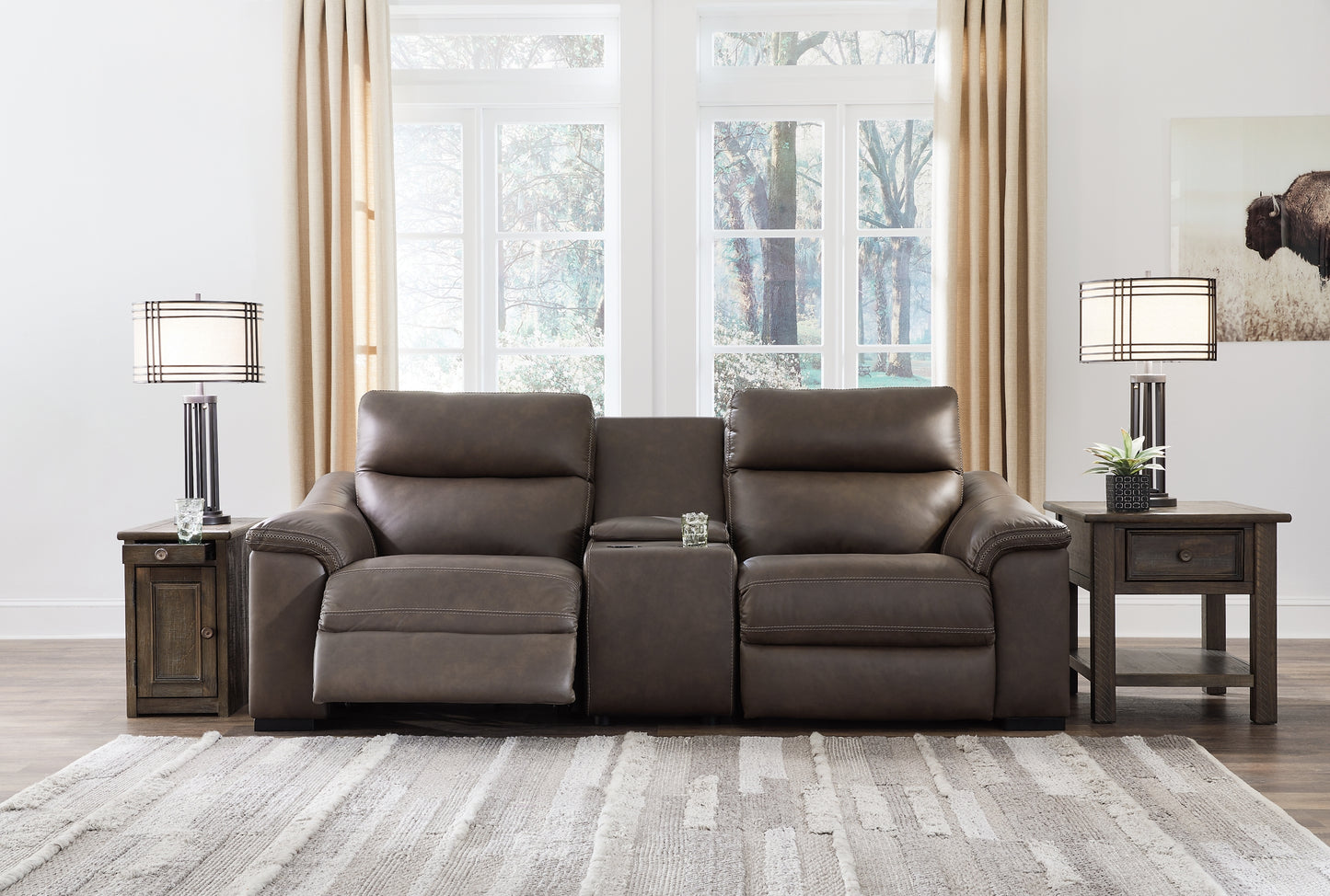 Loveseat seccional reclinable eléctrico de 3 piezas con consola Salvatore