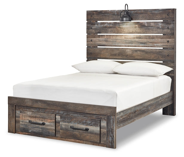 Cama completa Drystan con 2 cajones de almacenamiento, tocador con espejo, cómoda y 2 mesitas de noche