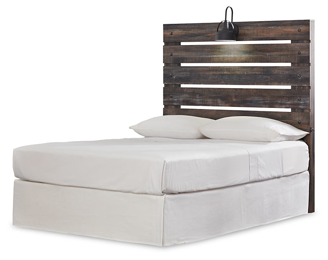 Cabecero de cama Drystan con paneles completos, tocador con espejo, cómoda y dos mesitas de noche