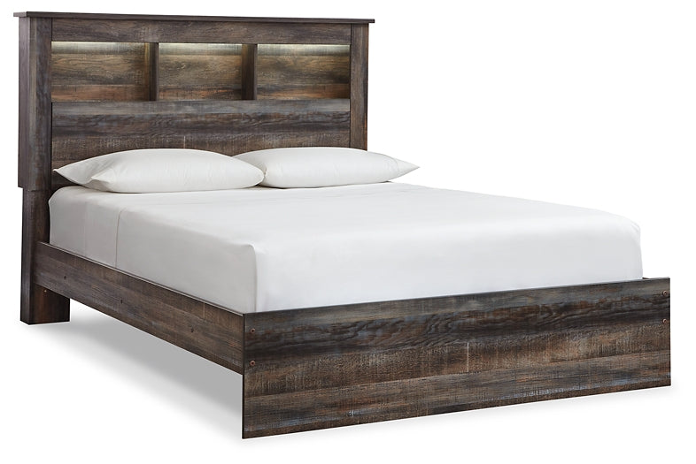 Cama Queen con estantería Drystan, tocador con espejo y dos mesitas de noche