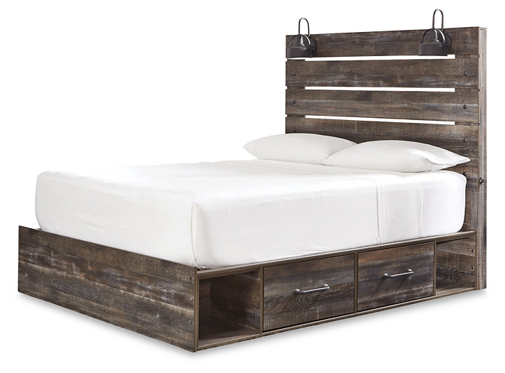 Drystan Queen Panel Bed with 2 Storage Drawers with Dresser