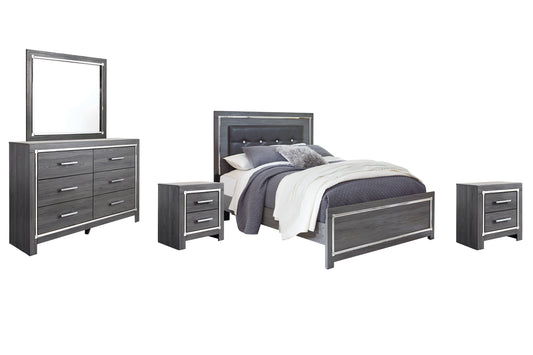 Lodanna Queen Panel Bed with Mirrored Dresser and 2 Nightstands