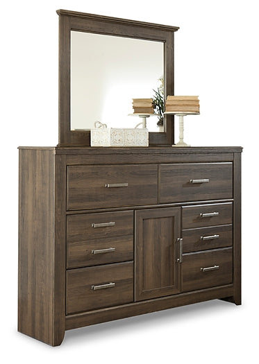 Juararo King Poster Bed with Mirrored Dresser and Nightstand