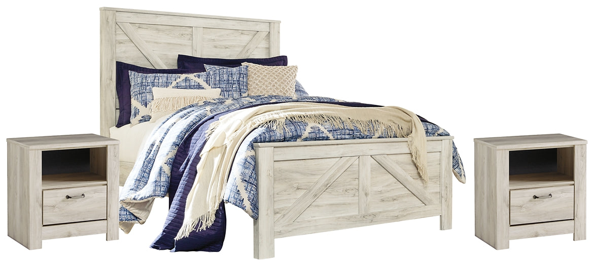 Bellaby Queen Crossbuck Panel Bed with 2 Nightstands