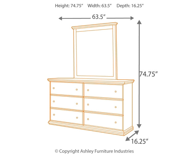 Maribel King/California King Panel Headboard with Mirrored Dresser, Chest and Nightstand