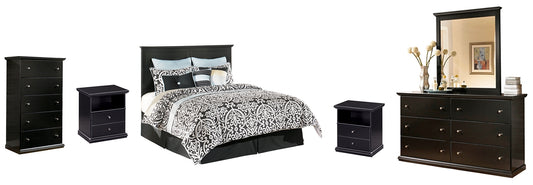 Maribel King/California King Panel Headboard with Mirrored Dresser, Chest and 2 Nightstands