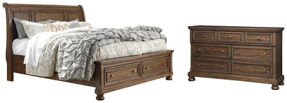 Flynnter  Sleigh Bed With 2 Storage Drawers With Dresser With Dresser