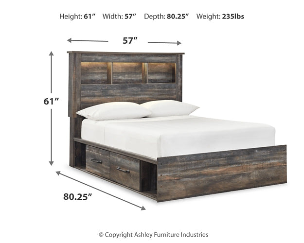 Cama con estantería completa Drystan con 4 cajones de almacenamiento, tocador con espejo y cómoda