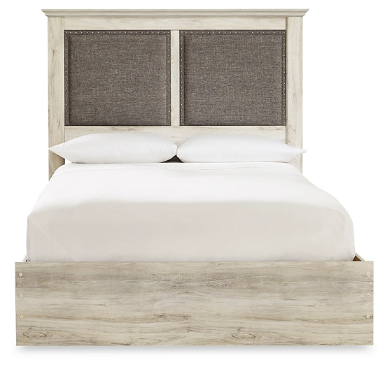 Cambeck Queen Upholstered Panel Bed with Mirrored Dresser, Chest and 2 Nightstands