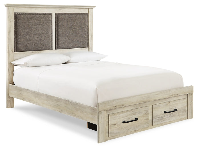 Cambeck Queen Upholstered Panel Headboard with Mirrored Dresser, Chest and 2 Nightstands