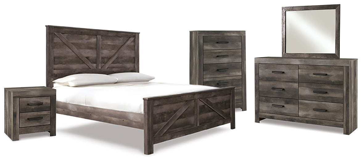 Cama King Crossbuck con paneles, tocador con espejo, cómoda y mesita de noche de Wynnlow