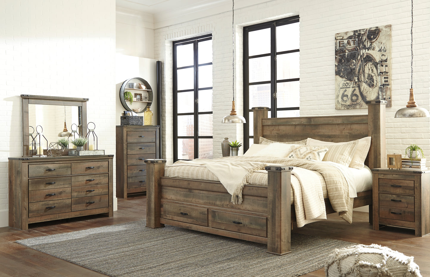 Trinell King Poster Bed with Dresser, Chest and 2 Nightstands