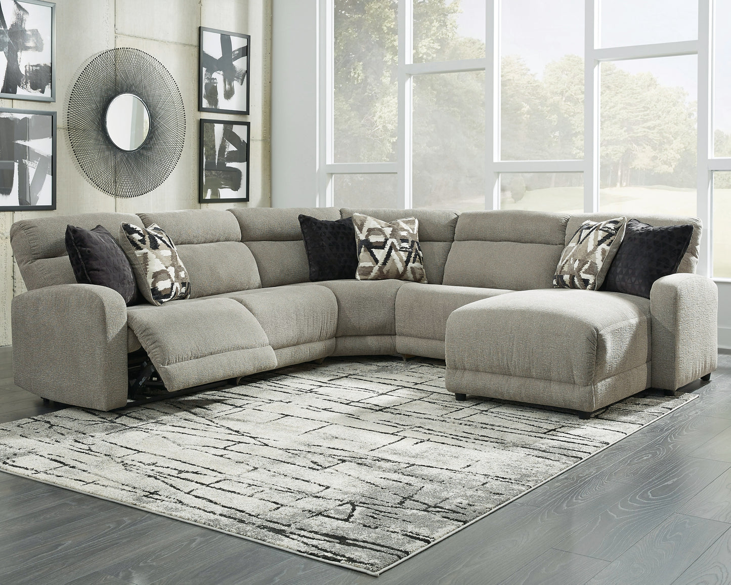 Seccional reclinable eléctrico de 5 piezas Colleyville con chaise longue