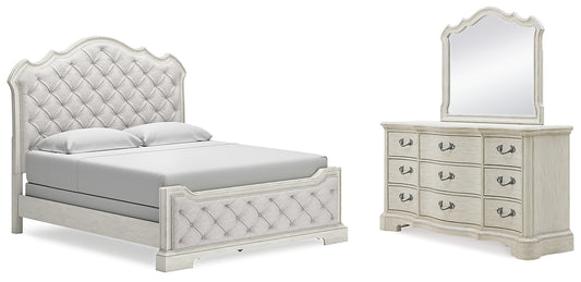 Cama California King tapizada Arlendyne con tocador con espejo