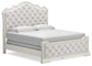 Cama California King tapizada Arlendyne con tocador con espejo