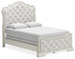 Cama Queen tapizada Arlendyne con tocador con espejo