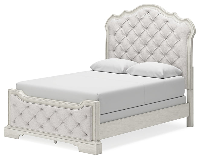 Cama Queen tapizada Arlendyne con tocador con espejo