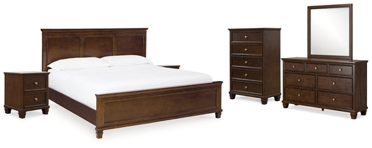 Danabrin King Panel Bed with Mirrored Dresser, Chest and 2 Nightstands