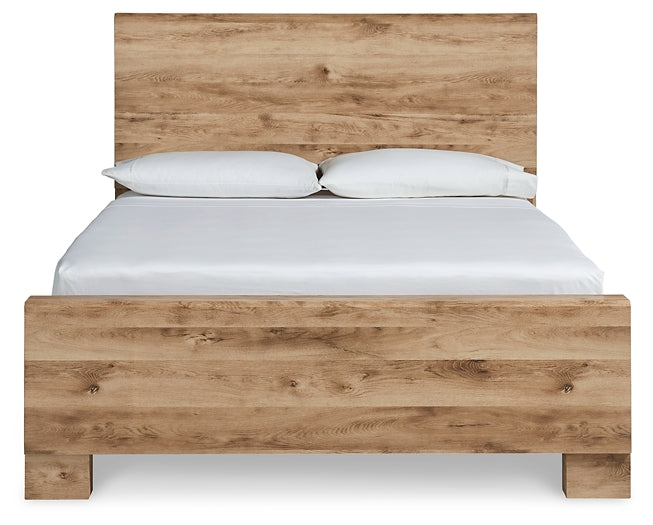 Cama Queen Hyanna con tocador con espejo, cómoda y mesita de noche