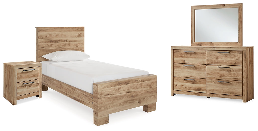 Cama Hyanna Twin Panel con tocador con espejo y mesita de noche