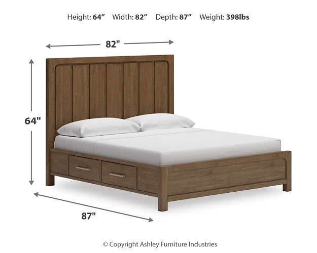 Cama King con paneles y espacio de almacenaje Cabalynn con tocador con espejo