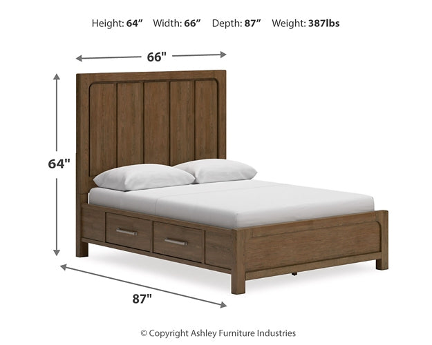 Cama Queen con paneles y espacio de almacenaje Cabalynn con tocador con espejo