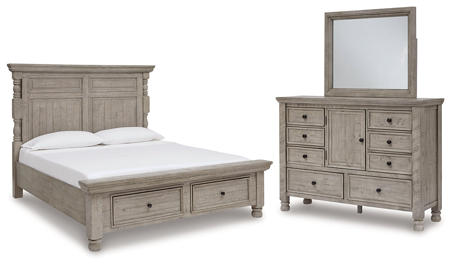 Harrastone Queen Panel Bed with Mirrored Dresser