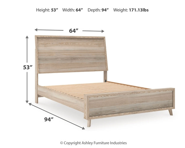 Hasbrick Queen Panel Bed with Mirrored Dresser and Chest