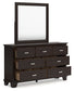 Covetown California King Panel Bed with Mirrored Dresser, Chest and 2 Nightstands