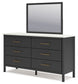 Cadmori Full Upholstered Panel Bed with Mirrored Dresser and 2 Nightstands