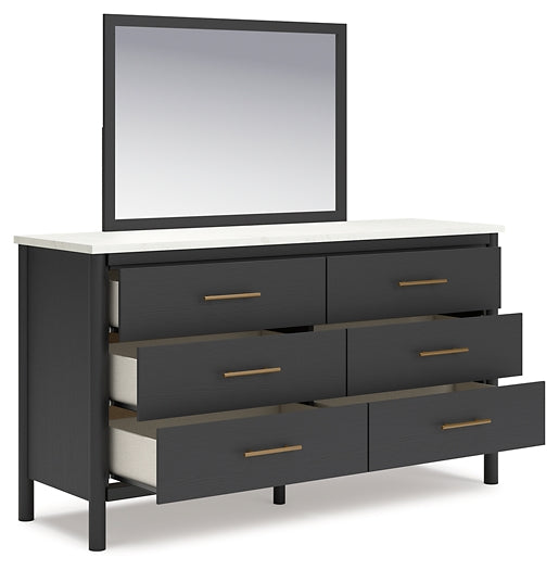 Cadmori King Upholstered Panel Bed with Mirrored Dresser