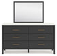 Cadmori Queen Upholstered Panel Bed with Mirrored Dresser, Chest and Nightstand