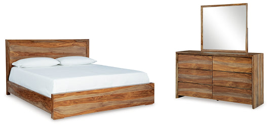 Cama California King con paneles y tocador con espejo Dressonni