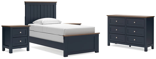 Cama Landocken Twin Panel con tocador y 2 mesitas de noche