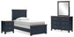 Cama Landocken Twin Panel con tocador con espejo y mesita de noche