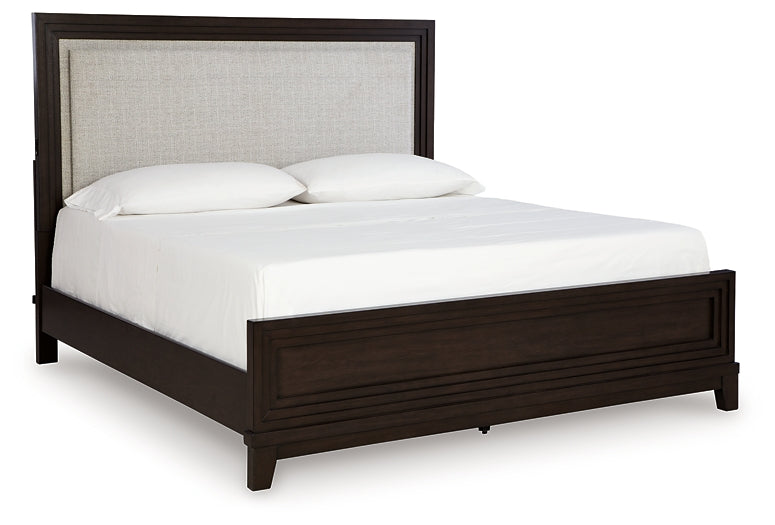 Cama King con paneles tapizados y tocador Neymorton