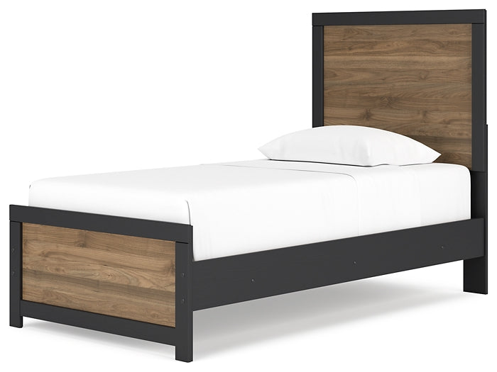 Cama Vertani Twin Panel con tocador con espejo y 2 mesitas de noche