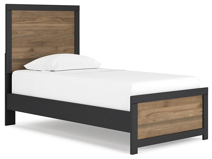 Cama Vertani Twin Panel con tocador con espejo y mesita de noche