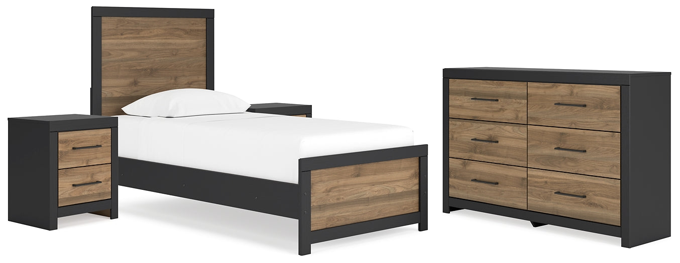 Cama Vertani Twin Panel con tocador y 2 mesitas de noche