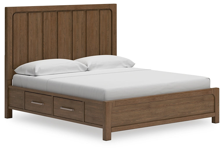 Cama California King con paneles y espacio de almacenaje y tocador con espejo Cabalynn