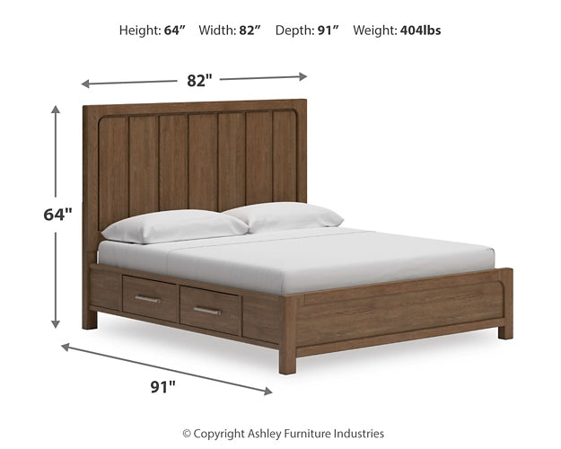 Cama California King con paneles y espacio de almacenaje y tocador con espejo Cabalynn