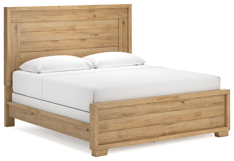 Cama King con paneles Galliden, tocador con espejo, cómoda y dos mesitas de noche