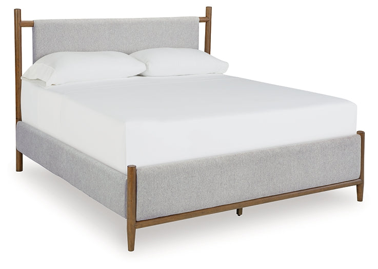 Cama Lyncott King tapizada con tocador y mesita de noche