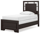 Cama Covetown Twin Panel con tocador con espejo, cómoda y mesita de noche