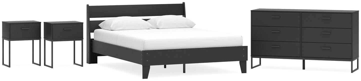 Cama Queen con plataforma y paneles Socalle, tocador y dos mesitas de noche