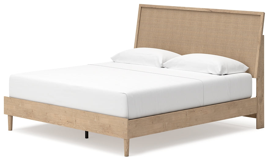 Cama King con paneles Cielden, tocador con espejo, cómoda y mesita de noche