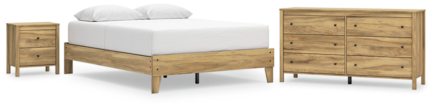 Cama Queen con plataforma Bermacy, tocador y mesita de noche