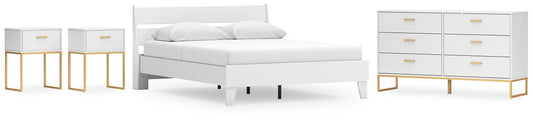 Cama Queen con plataforma y paneles Socalle, tocador y dos mesitas de noche