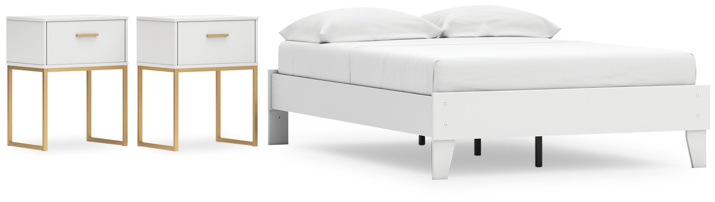 Cama Queen Socalle con plataforma, tocador y dos mesitas de noche