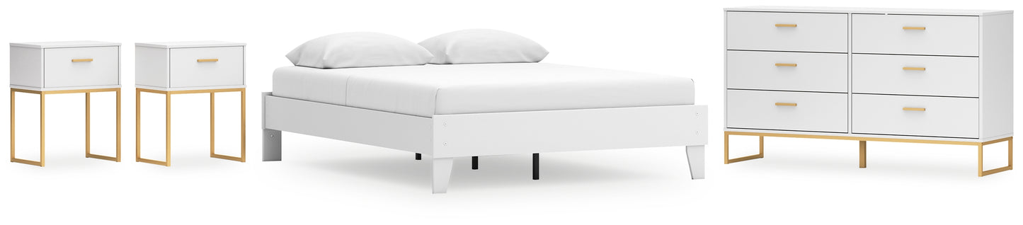 Cama Queen Socalle con plataforma, tocador y dos mesitas de noche